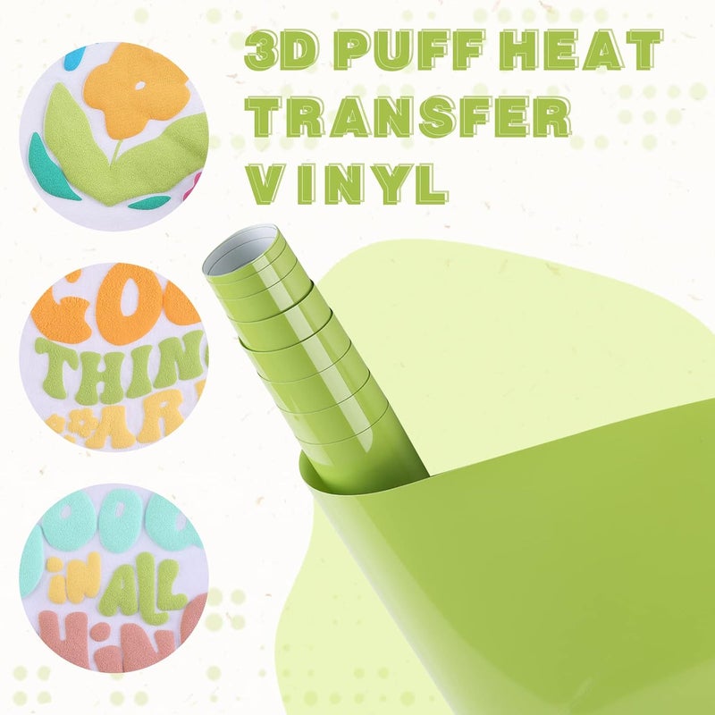 Tintnut Puff Vinyl Heat Transfer - 10inches x 6ft 3D Pale Olive Green Puff HTV Roll Heat Transfer Vinyl Foaming Colorful Puffy Iron on Vinyl for T-Shirts DIY Compatible with Cricut or Silhoutte Cameo - Image 3